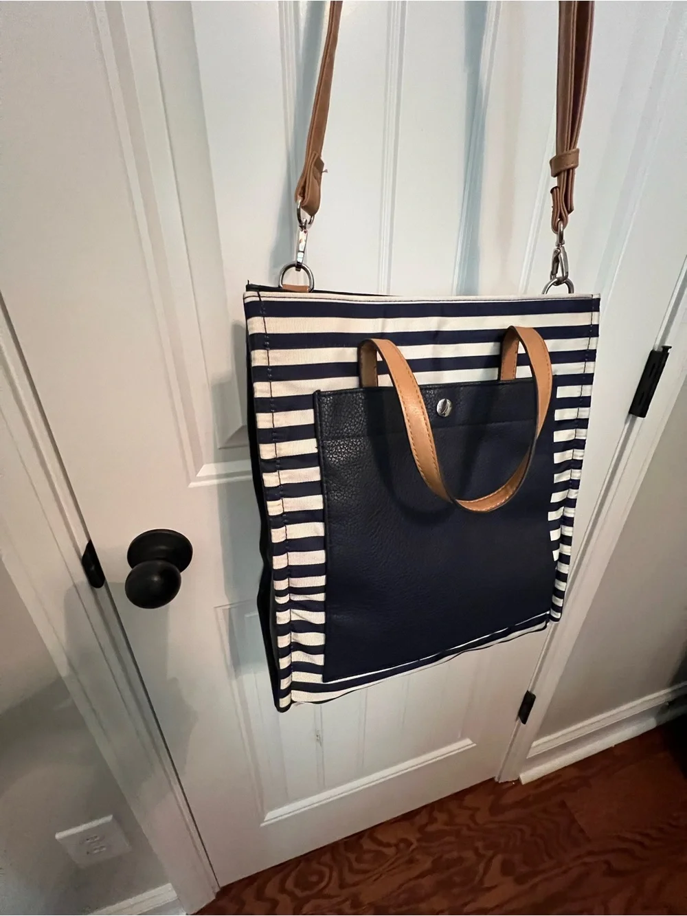 Striped Navy and Tan Convertible Tote Bag by Nautica